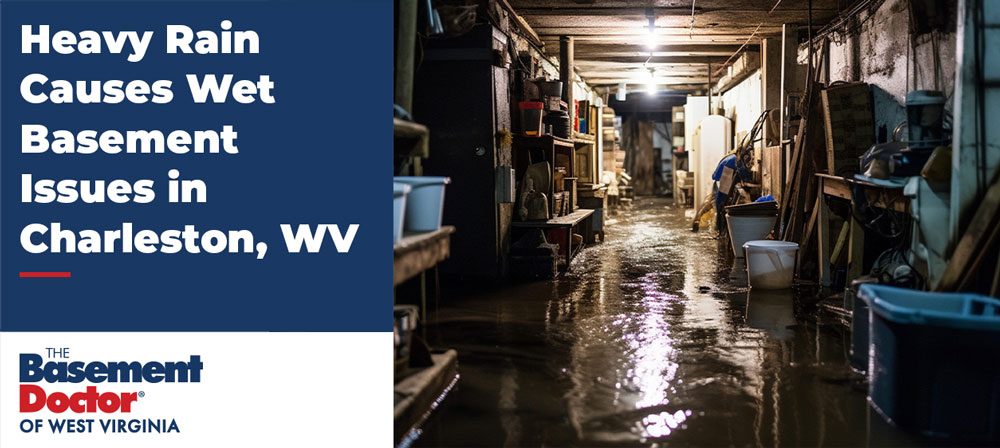 Wet basement after heavy rain in Charleston, WV.